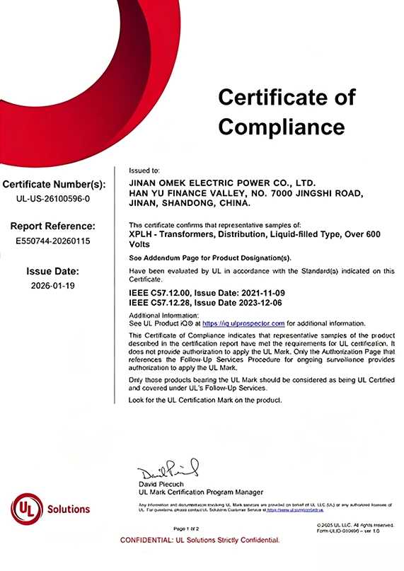 omek's UL certificate
