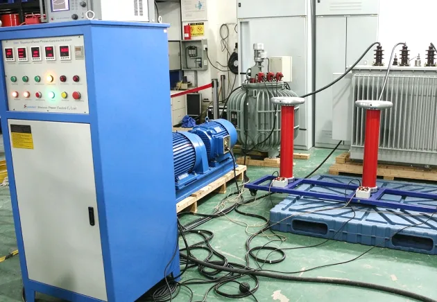 Induced voltage withstand test setup with variable-frequency power supply and motor-generator set for transformer insulation testing